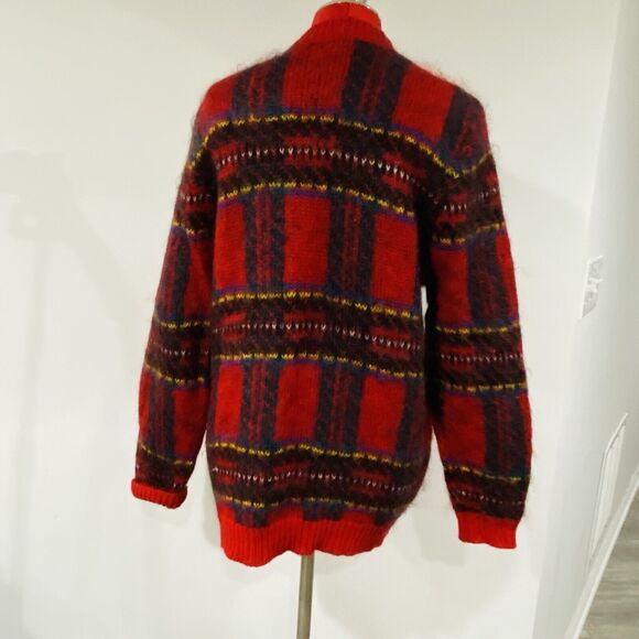 Vintage Susan Bristol Sz M Red Plaid Mohair Wool Blend Cardigan Sweater Classic - Picture 5 of 12